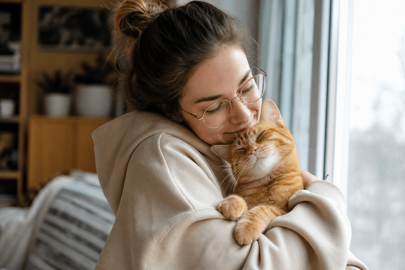 Femme souriante câlinant son chat — mutuelle chat